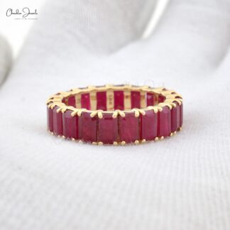 Genuine Ruby Stackable Ring In 14k Yellow Gold Handmade Full Eternity Wedding Band Rings