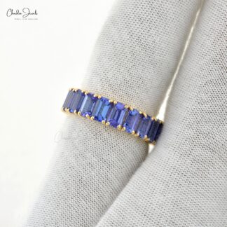 Octagon Stacking Band In 14k Real Yellow Gold Tanzanite 5x3mm Gemstone Eternity Ring