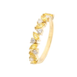 Half Eternity Cluster Band In 14k Yellow Gold Yellow Sapphire 4x2mm And Diamond Ring