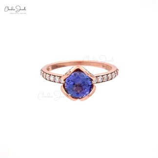 Gemstone Floral Ring In 14k Rose Gold Tanzanite And Diamond Engagement Verified Rings