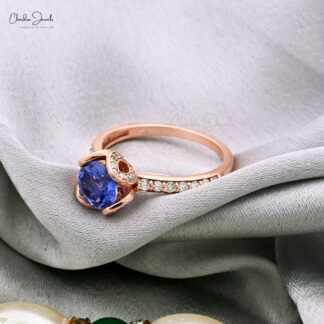 Gemstone Floral Ring In 14k Rose Gold Tanzanite And Diamond Engagement Verified Rings