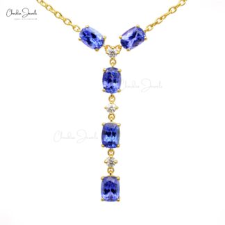 Lariat Y Chain Necklace In 14k Yellow Gold Tanzanite Diamond Light Weight Dangle Necklaces