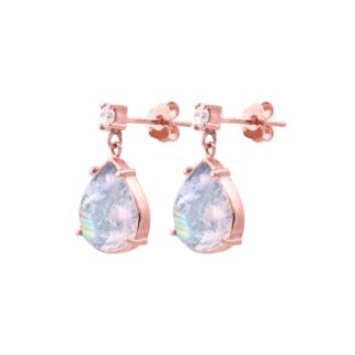Natural Rainbow Moonstone & Diamond Dangle Earrings in 14k Rose Gold
