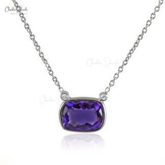 Matinee 3 Stone Necklace In 14k White Gold Amethyst 8x6mm Gemstone Diamond Necklaces