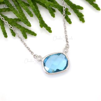 Matinee Diamond Necklace In 14k White Gold Swiss Blue Topaz December Birthstone Necklaces