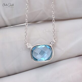 Matinee Diamond Necklace In 14k White Gold Swiss Blue Topaz December Birthstone Necklaces