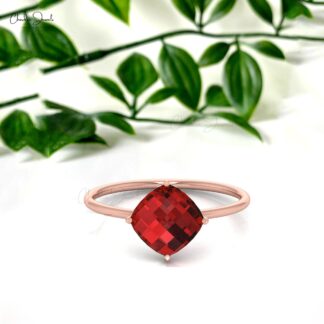 Classic 8MM Natural Garnet Solitaire Ring