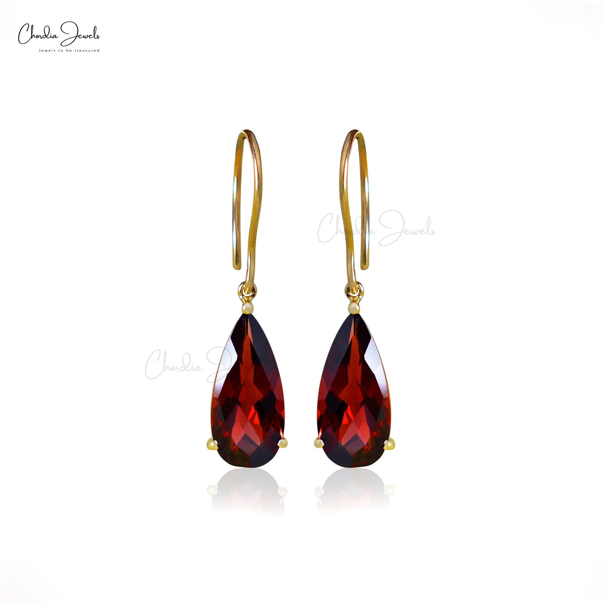 Tear Drop Solitaire Earring With 14x7mm Garnet Gemstone Hook Earrings In 14k Yellow Gold