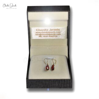 Tear Drop Solitaire Earring With 14x7mm Garnet Gemstone Hook Earrings In 14k Yellow Gold