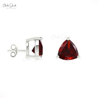 Natural Garnet 4mm Trillion Gemstone Stud Earrings 14k Solid Gold