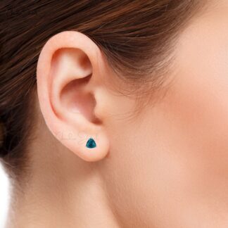 Solid 14k Gold Natural London Blue Topaz Earrings 0.28 Ct Trillion Gemstone Minimal Earrings Handmade Jewelry For Women
