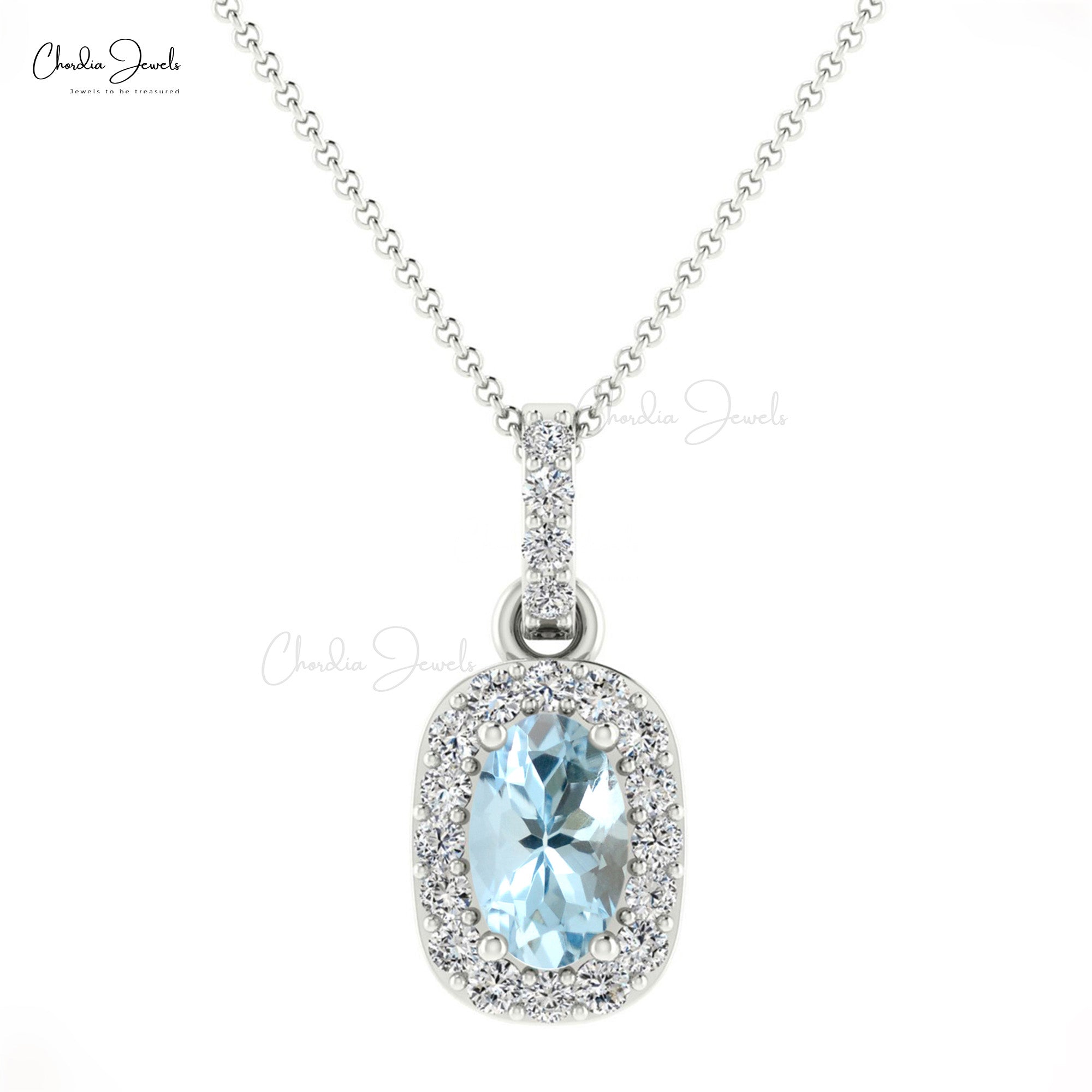 Oval Cut 7x5mm Aquamarine Pendant in 14k Solid Gold