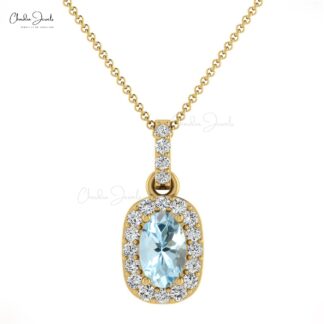 Oval Cut 7x5mm Aquamarine Pendant in 14k Solid Gold