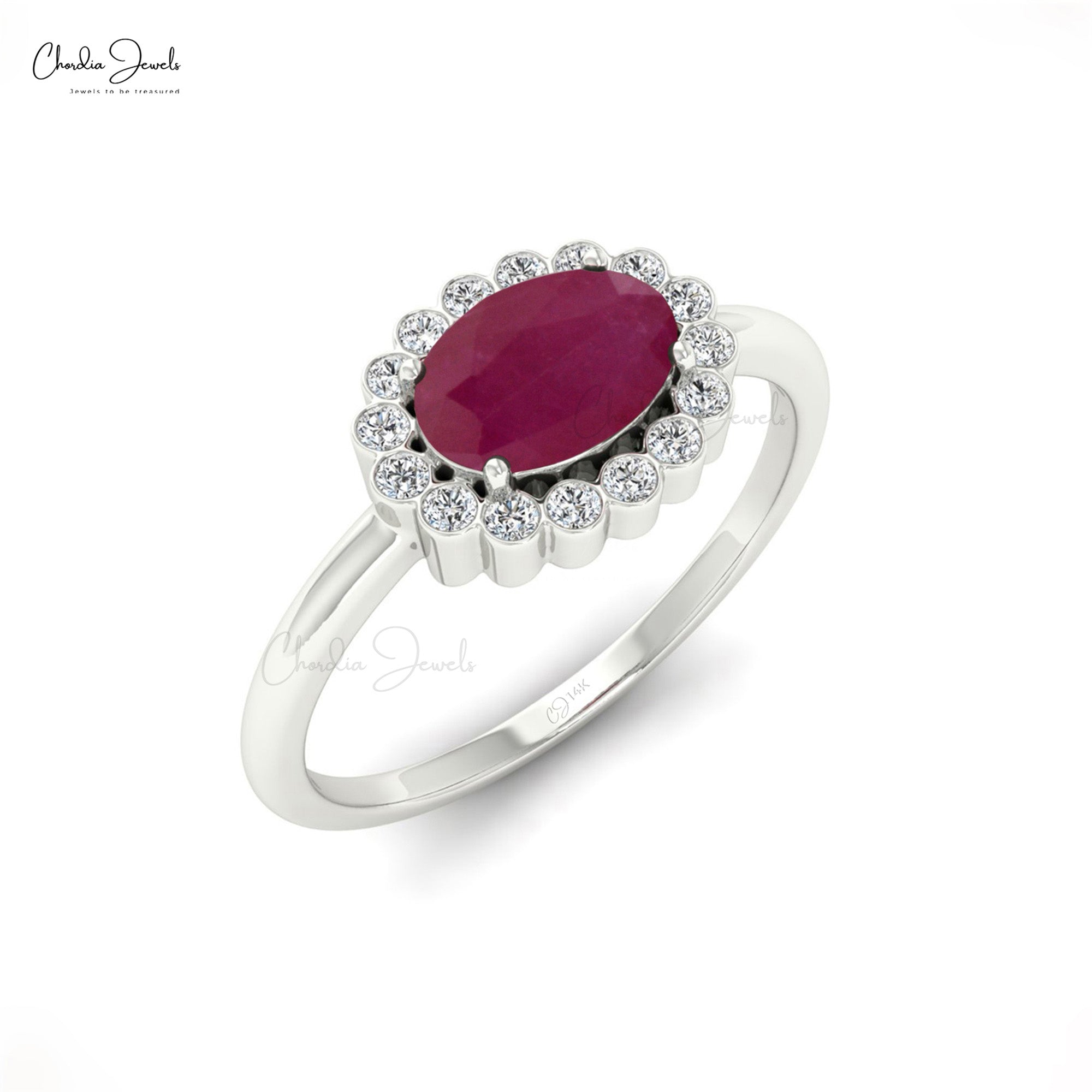 Natural Ruby 7×5 mm Oval Cut Gemstone and Diamond Ring in 14k Solid Gold