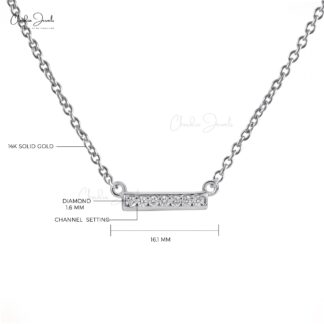 Pave Set 7 Stone Necklace In Real 14k White Gold 1.6mm G-H Diamond Bar Chain Necklaces