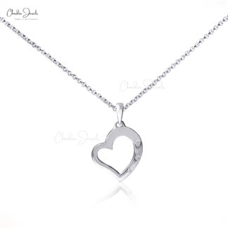 Heart Shaped Love Pendant In 14k Real White Gold Diamond Flush Set Necklaces For Her