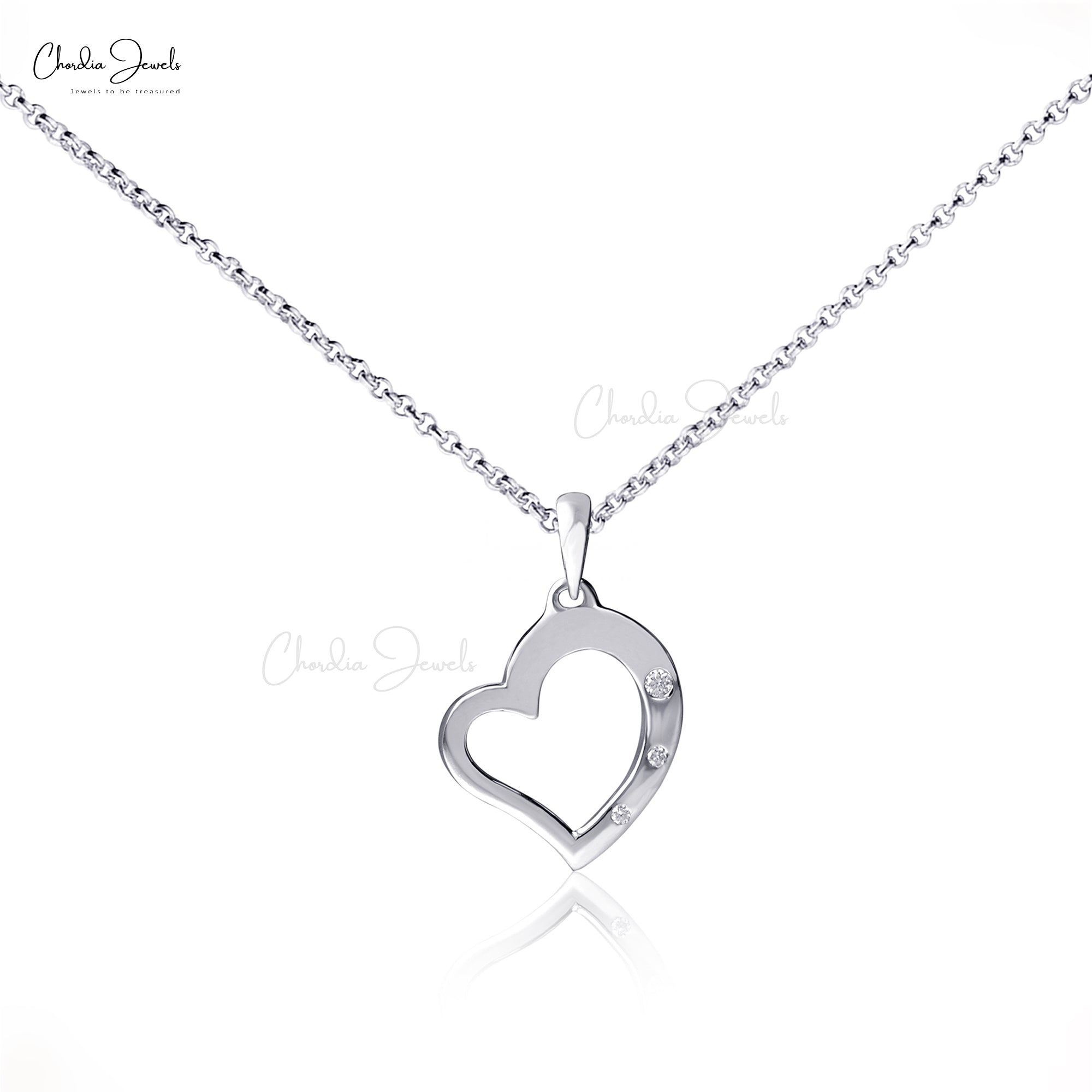 Heart Shaped Love Pendant In 14k Real White Gold Diamond Flush Set Necklaces For Her