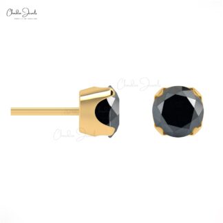 Genuine Black Diamond Studs For Her 4mm Round Cut Gemstone Handmade Gift Earrings 14k Solid Gold Prong Set Fine Jewelry