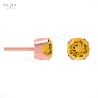 0.6 Carat Genuine Citrine Round Gemstone Earring 14k Solid Gold Studs
