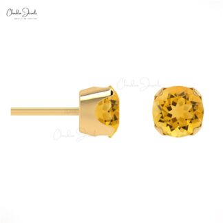 0.6 Carat Genuine Citrine Round Gemstone Earring 14k Solid Gold Studs