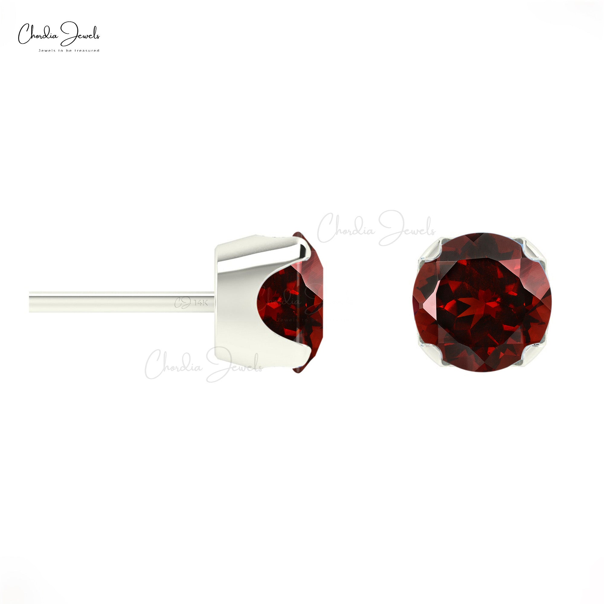 Natural Garnet Studs 4mm Brilliant Round Cut Earrings For Gift 14k Real Gold Minimalist Stud Earrings Fine Jewelry For Her