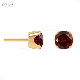 Natural Garnet Studs 4mm Brilliant Round Cut Earrings For Gift 14k Real Gold Minimalist Stud Earrings Fine Jewelry For Her