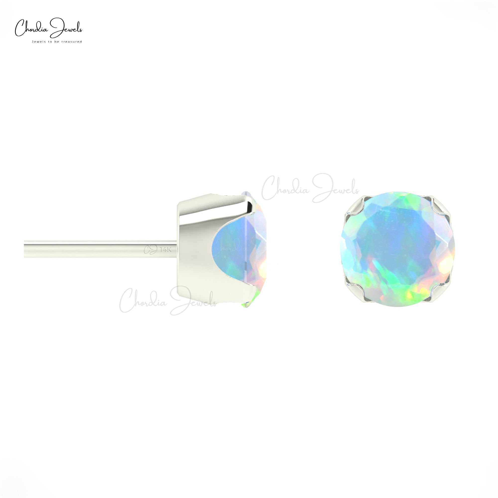 Genuine Ethiopian Opal Studs 14k Solid Gold Push Back Handmade Earrings 4mm Round Cut Fine Jewelry For Birthday Gift