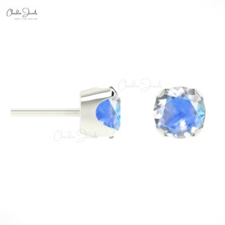 Natural Rainbow Moonstone Earrings 14k Real Gold Vintage Earrings For Daughter Round Cut Minimalist June Birthstone Studs For Gift