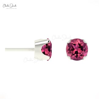 Genuine Pink Tourmaline 4mm Round Cut Gemstone Studs Earring 14k Solid Gold Studs For Her