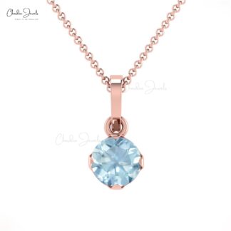 Prong Set 4mm Natural Solitaire Aquamarine Pendant