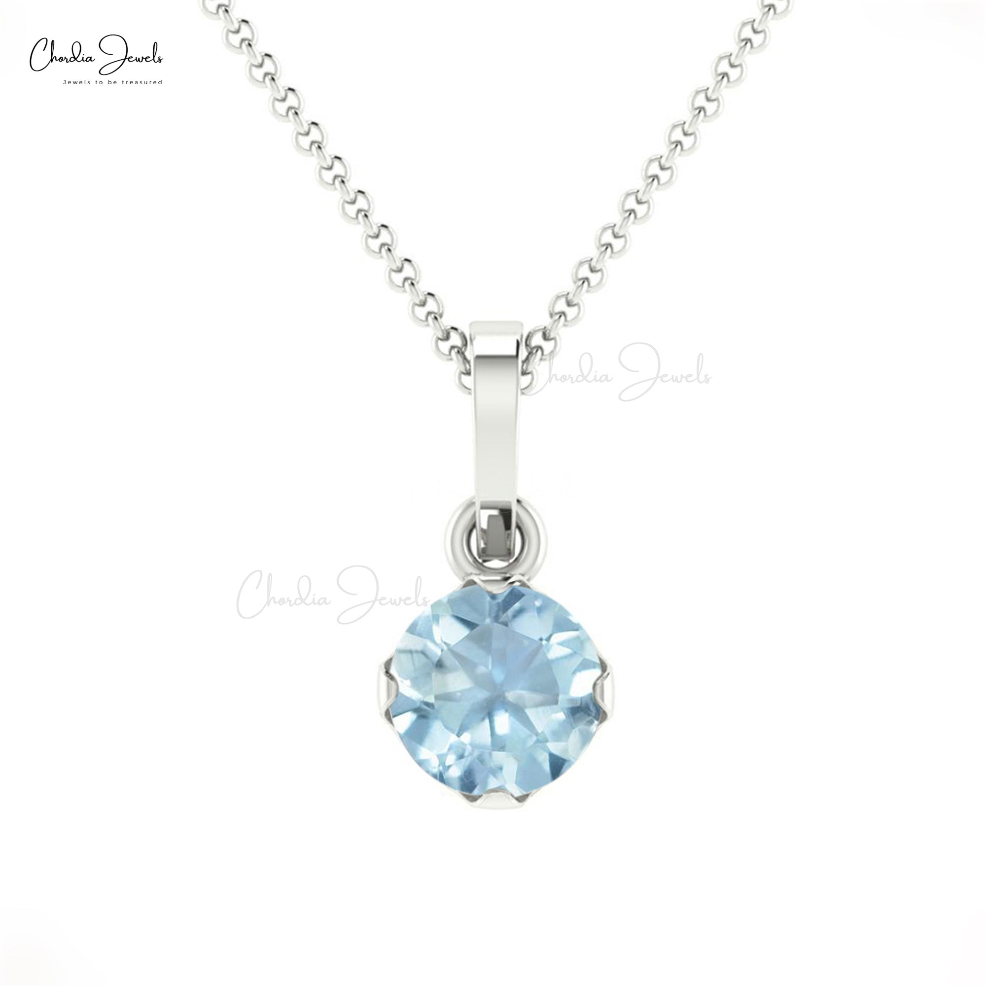 Prong Set 4mm Natural Solitaire Aquamarine Pendant