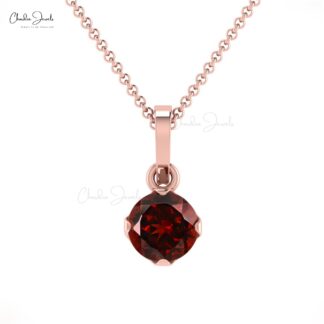 Natural Garnet Solitaire Pendant in 14K Gold For Women