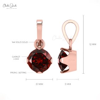 Natural Garnet Solitaire Pendant in 14K Gold For Women