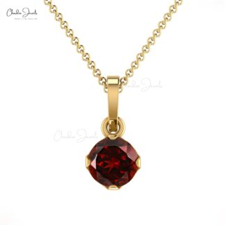 Natural Garnet Solitaire Pendant in 14K Gold For Women