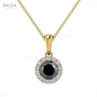 Pure 14k Gold Dangle Pendant With 0.32 Ct Black Diamond And G-H Diamond Circle Pendants