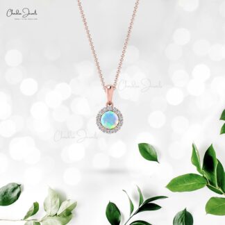Halo Diamond Dangle Pendant With 0.16 Ct Fire Opal Gemstone 14k Real Gold Women Pendants
