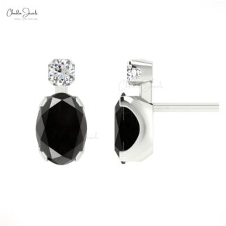 Genuine Black Diamond Wedding Earrings 14k Real Gold Fine Jewelry 0.94Ct Oval Gemstone Minimal Earrings For Valentine's Day