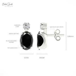 Genuine Black Diamond Wedding Earrings 14k Real Gold Fine Jewelry 0.94Ct Oval Gemstone Minimal Earrings For Valentine’s Day