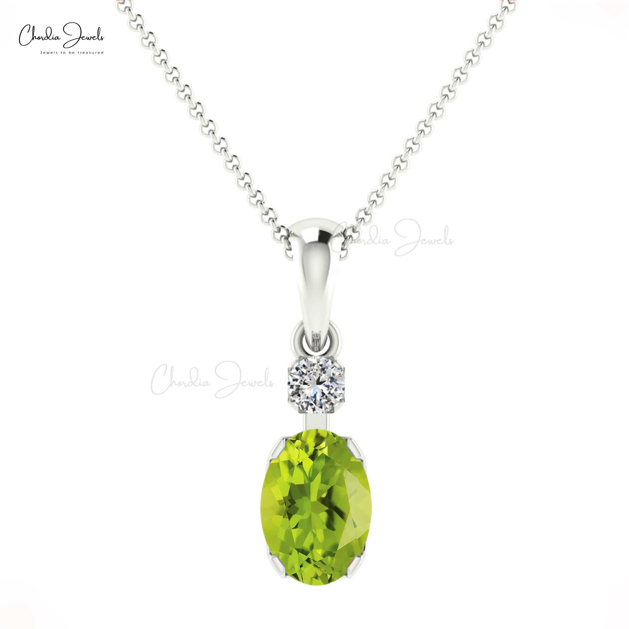 Oval Cut Dangle Charm in 14k Real Gold Peridot 7x5mm Gemstone And Diamond Pendant