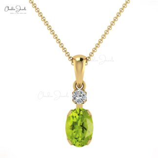 Oval Cut Dangle Charm in 14k Real Gold Peridot 7x5mm Gemstone And Diamond Pendant