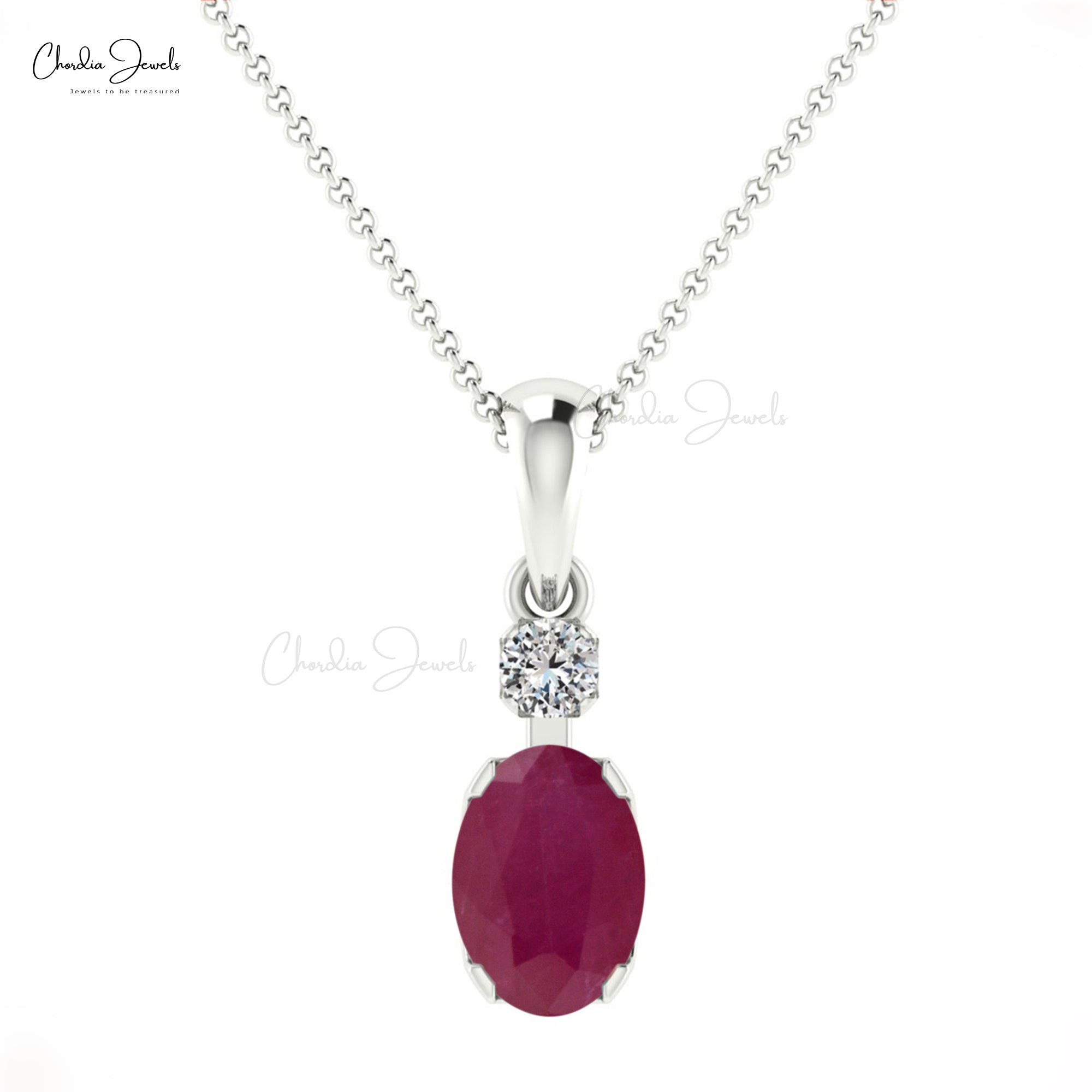 Natural Ruby and Round Diamond 14K Gold Pendant Necklace