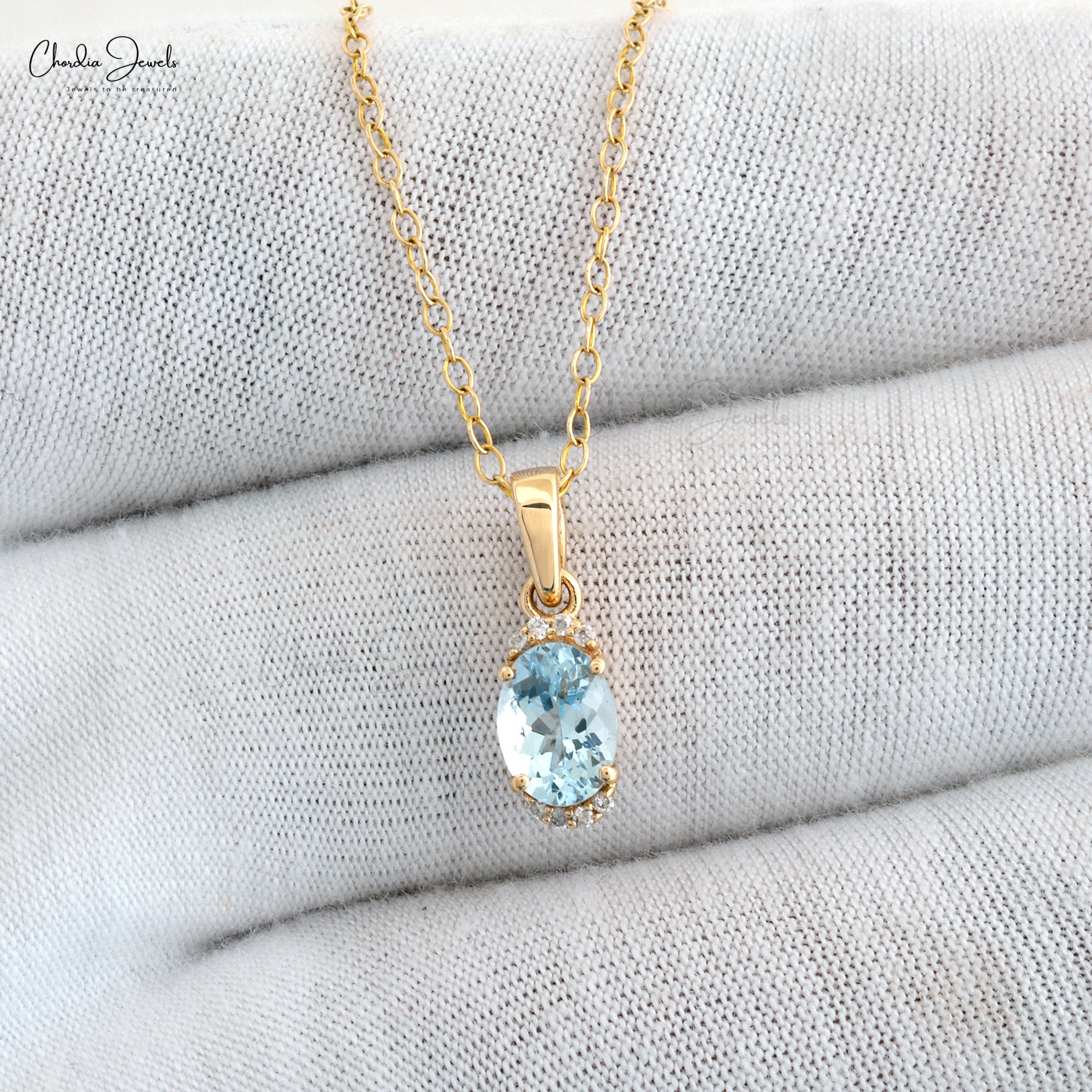 Natural Aquamarine 0.75 Ct Gemstone and Halfway Diamond 14k Real Gold Unique Pendant