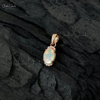 Half Halo Dual Birthstone Charm In 14k Rose Gold Opal And Diamond Dangle Pendant