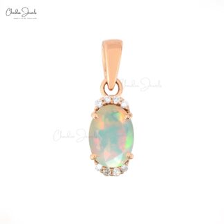 Half Halo Dual Birthstone Charm In 14k Rose Gold Opal And Diamond Dangle Pendant