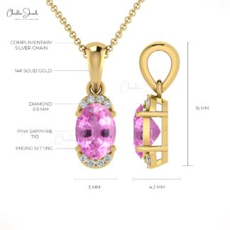 Natural Pink Sapphire Half Halo Charm In 14k Solid Gold Small Diamond Pendant For Mom