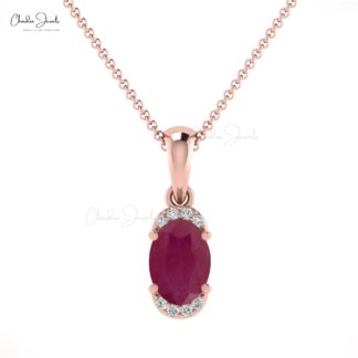 Oval Half Halo Pendant in 14k Real Gold With 7x5mm Ruby Gemstone Diamond Pendants