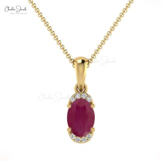 Oval Half Halo Pendant in 14k Real Gold With 7x5mm Ruby Gemstone Diamond Pendants