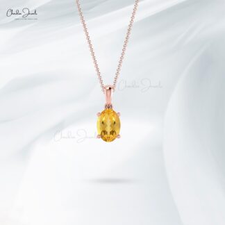 Oval Cut Citrine Solitaire Pendant In Real 14k Gold November Birthstone Minimal Jewelry