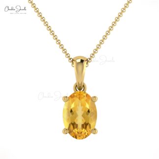 Oval Cut Citrine Solitaire Pendant In Real 14k Gold November Birthstone Minimal Jewelry