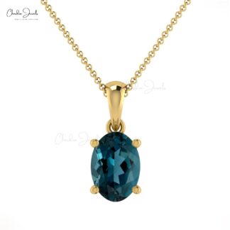 Gemstone Dangle Charm in Solid 14k Gold London Blue Topaz Solitaire Women Pendant
